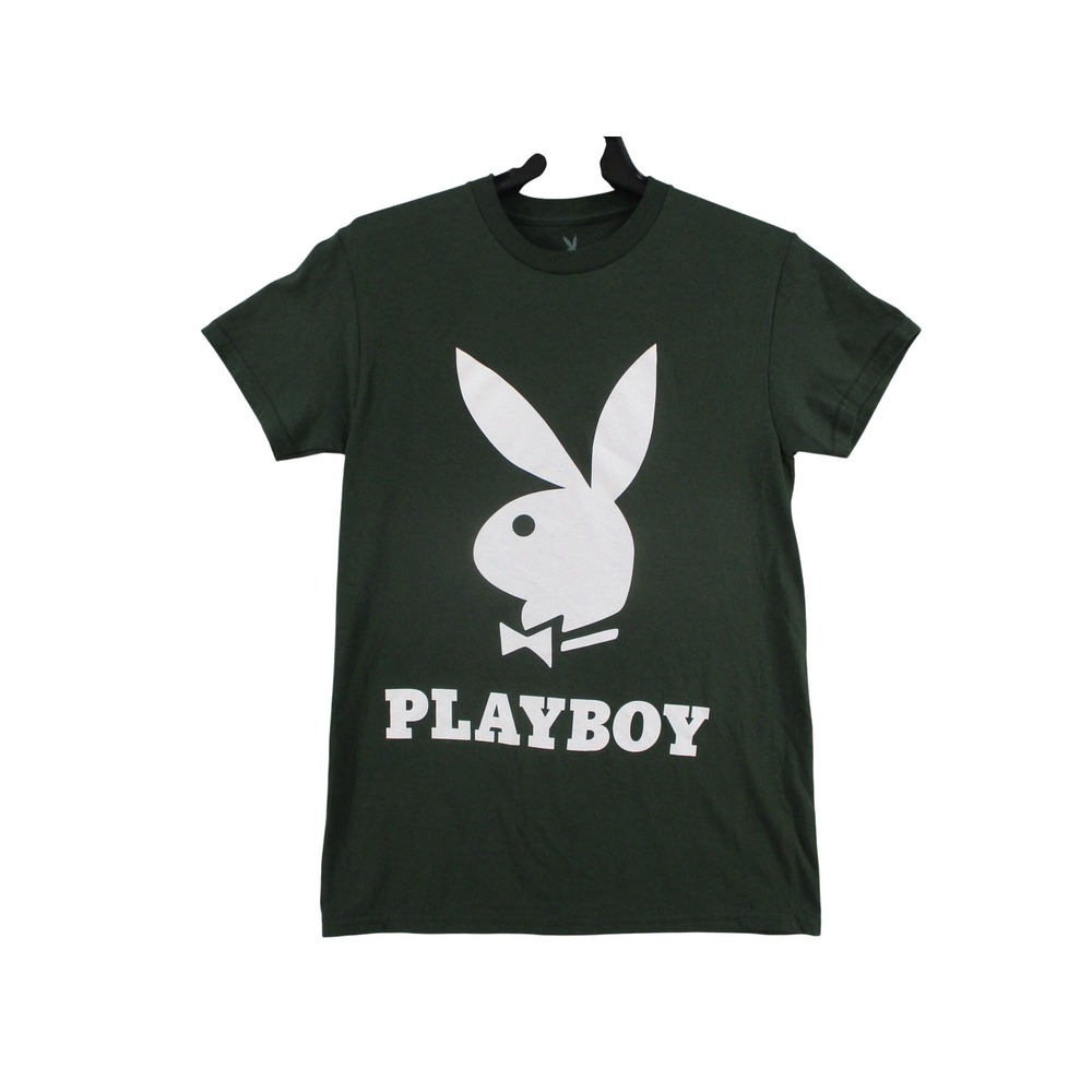 Playboy Mens Rabbit Head Logo Graphic T-Shirt Forest Green Small 100% Cotton